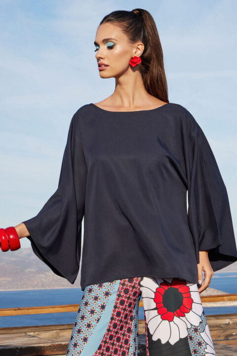 BLOUSE IN BLUE - BLACK COLOR